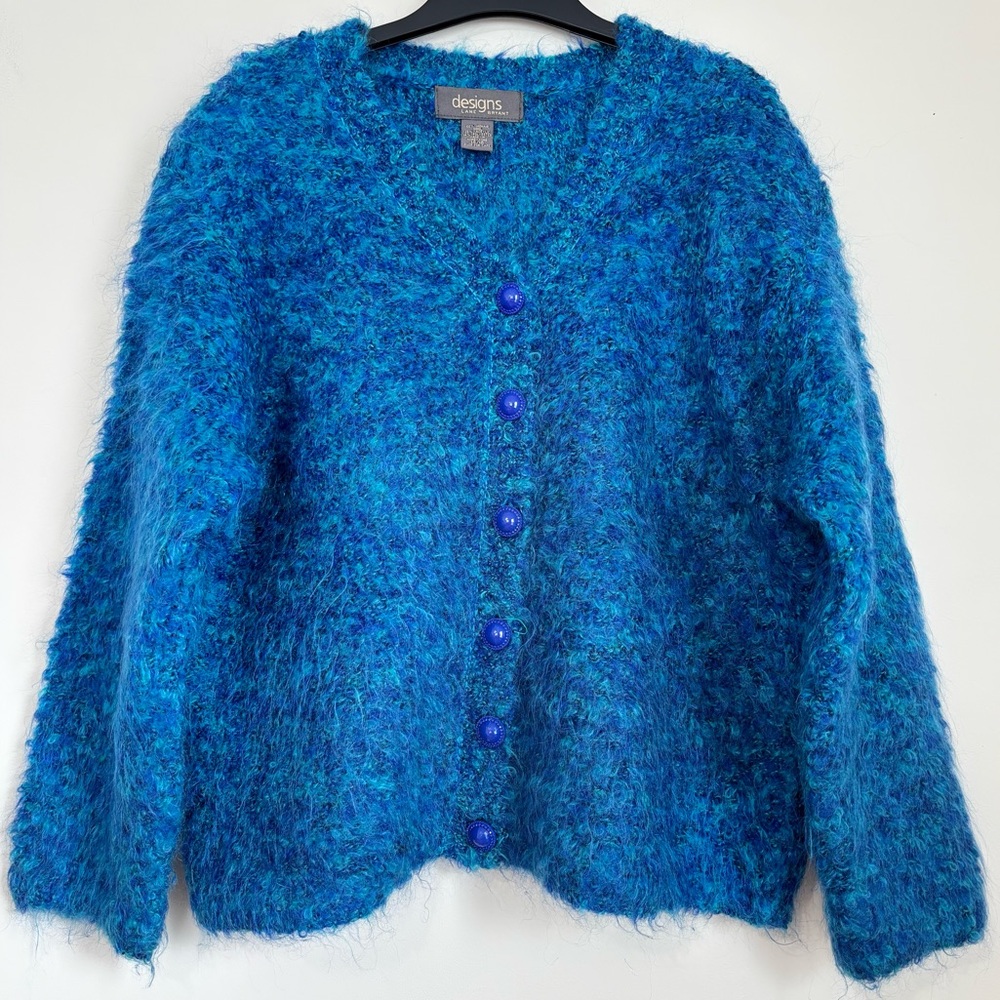 Lane Bryant Blue Fuzzy Button-Up Cardigan